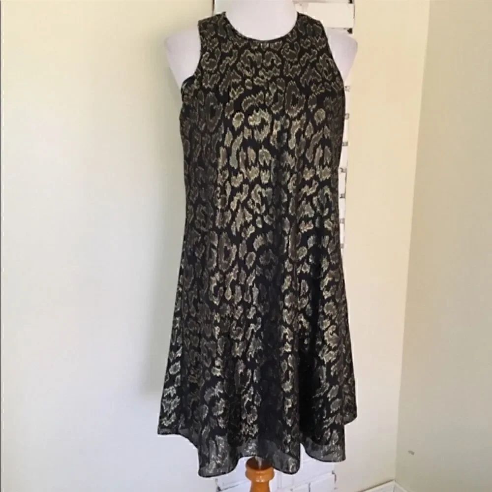 Calvin Klein Women's Gold and Black Metallic Animal-Print Chiffon Dress